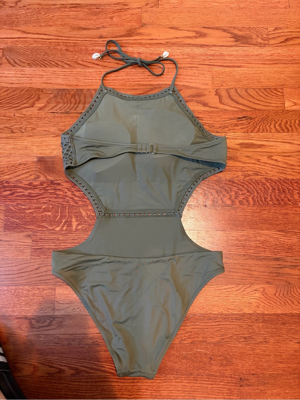 Aerie Olive Crochet Halter One-Piece Swimsuit Medium - Picture 6 of 9
